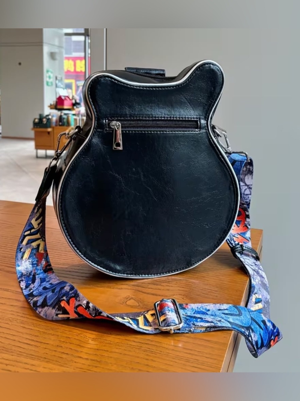 Novelty Guitar-Shaped Crossbody Bag with Metal Details Large - Picture 2 of 4